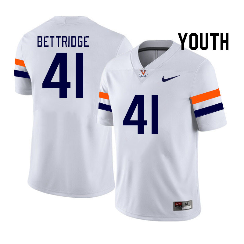 Youth #41 Will Bettridge Virginia Cavaliers College Football Jerseys Stitched Sale-White